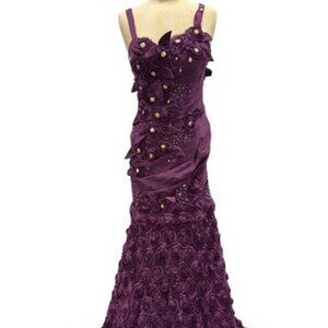 Putros Couture MNM Purple Floral Appliqué Embellished Gown